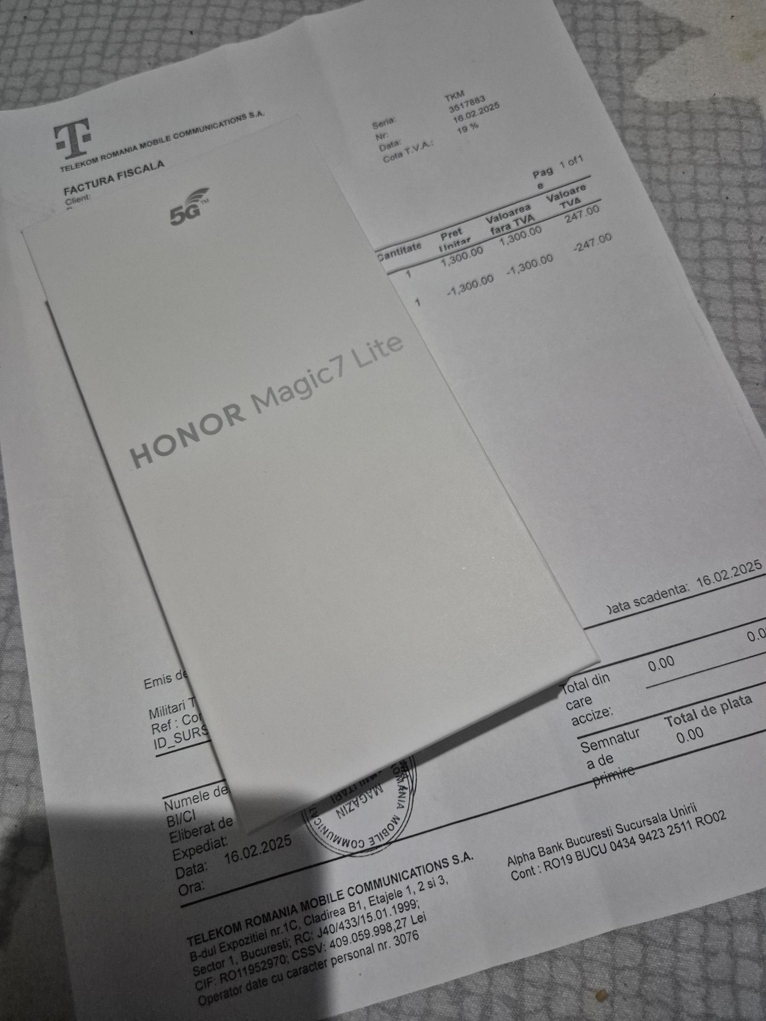 Honor Magic 7 lite - Sigilat - DualSim - Black - Factura