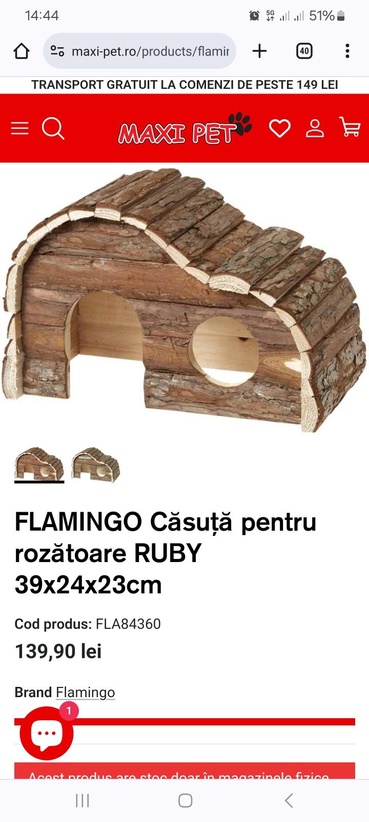 FLAMINGO Căsuţă pentru rozătoare RUBY 39x24x23cm