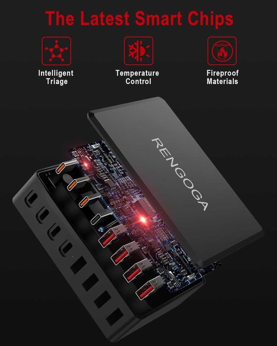 100 W 8-портово USB C зарядно устройство