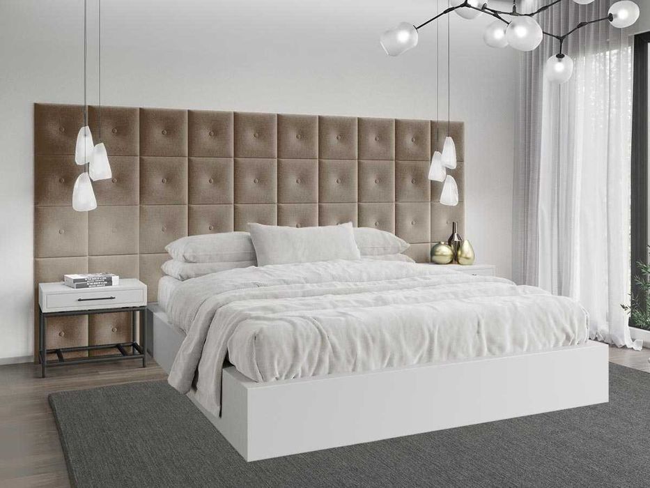 Panou decorativ tapitat – patrat cu buton