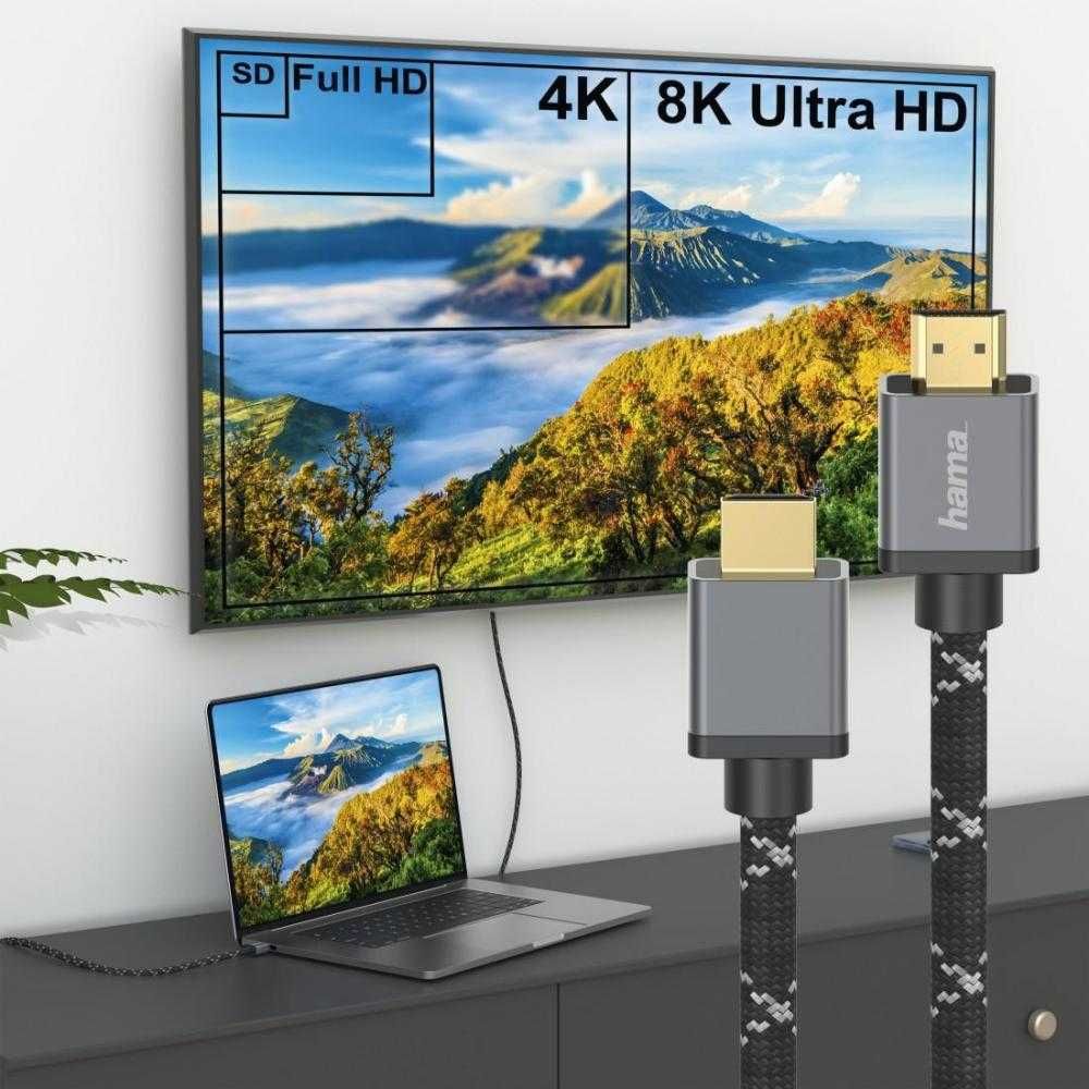 КАБЕЛ HAMA HDMI 2.1 МЪЖКО - МЪЖКО, 8K 60Hz/4K 120Hz, 48GB/S, 1метър