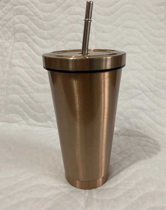 Cana termos otel inoxidabil cu păi din inox-500ml, auriu și argintiu