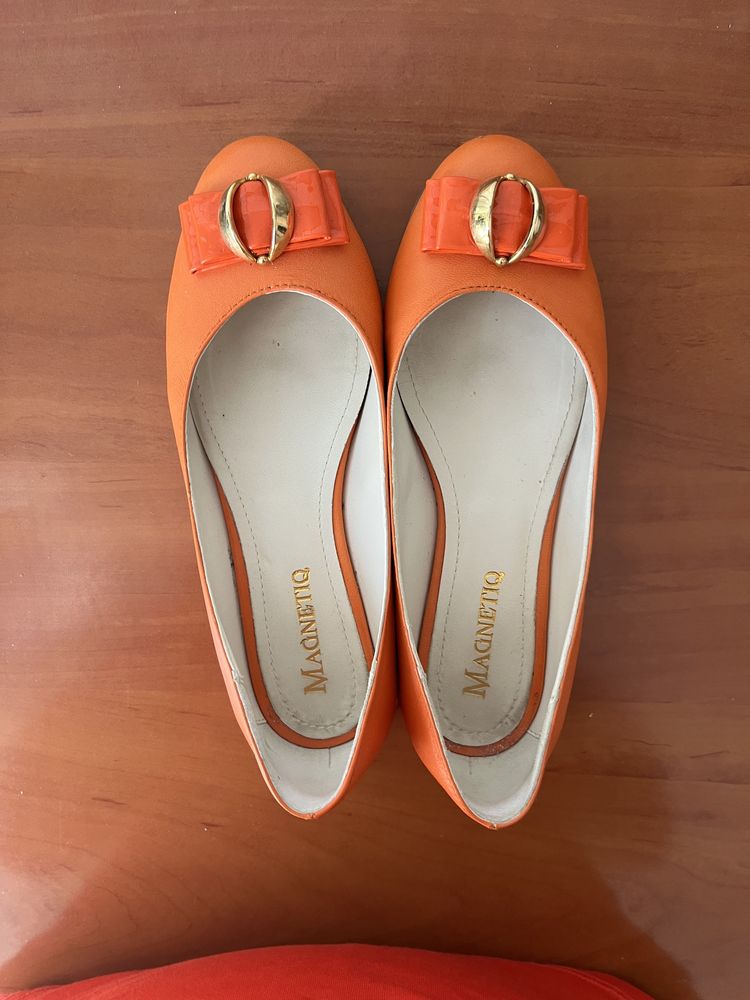 Pantofi de piele, culoare portocaliu, marimea 35