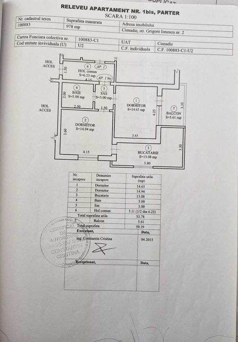Apartament 2 camere de închiriat Cartierul Arhitectilor