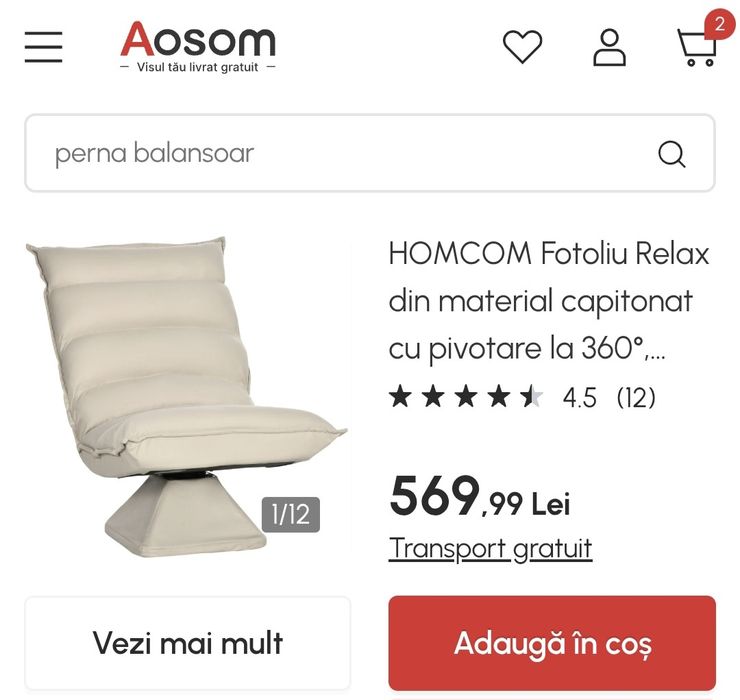 Vând fotoliu rotativ Homcom-Aosom