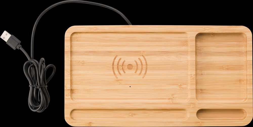 Organizator de birou Bamboo cu Incarcator telefon Wireless