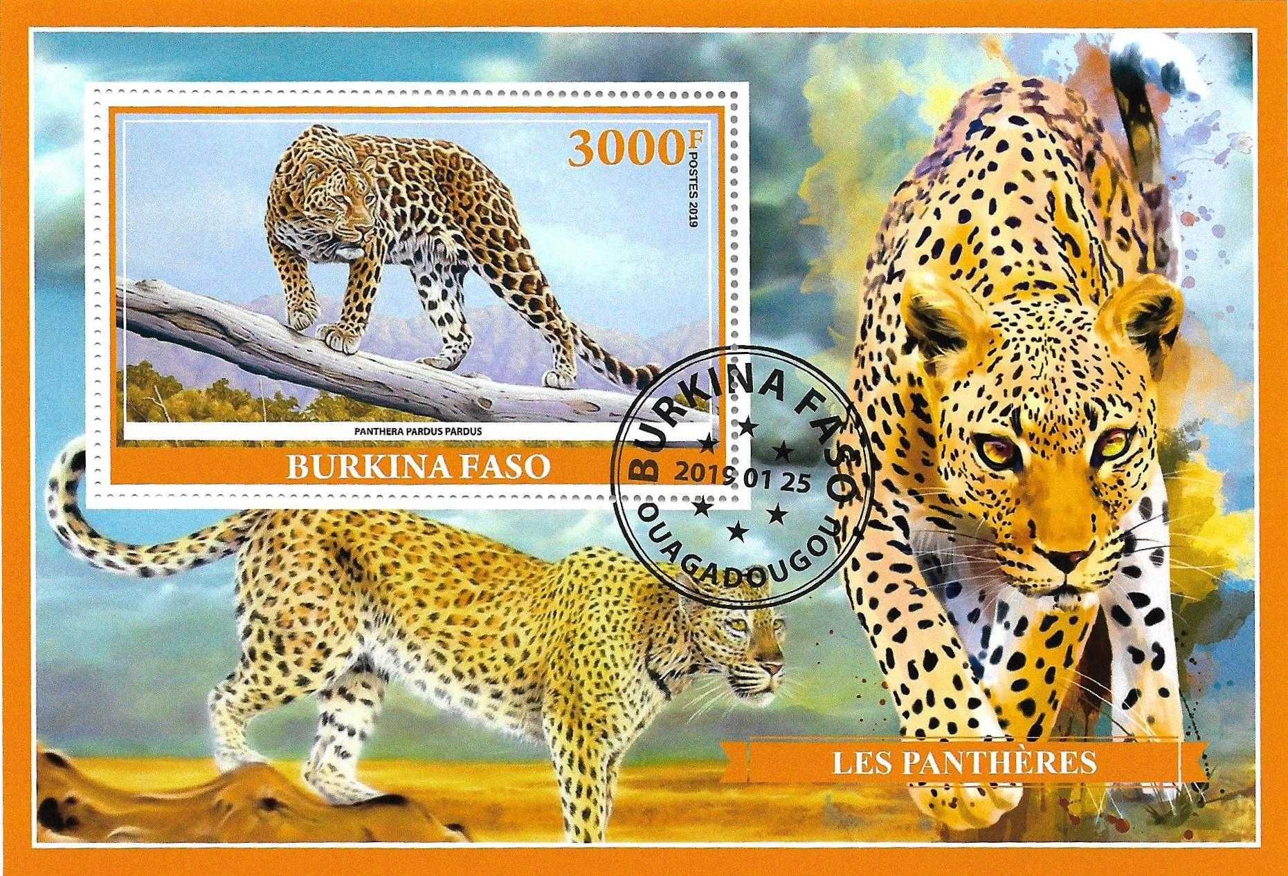 Super timbre colita stampilata Burkina Faso tema fauna animale GHEPARD