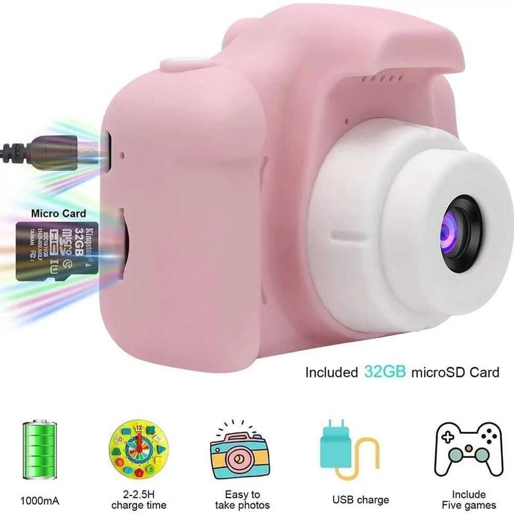 Детски фотоапарат STELS W304 с 64GB карта, Селфи, Full HD видео, Игри