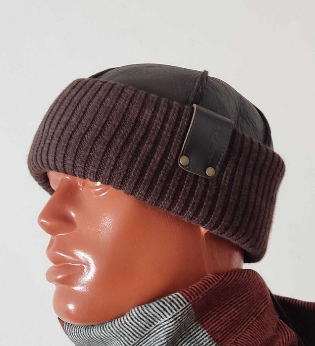 Шапка круглая бини из натуральной овчины кожаная кожа Казанбас 62р
