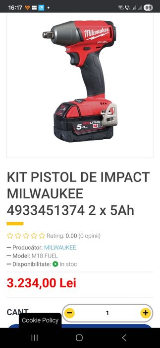 Pistol impact milwakee M18