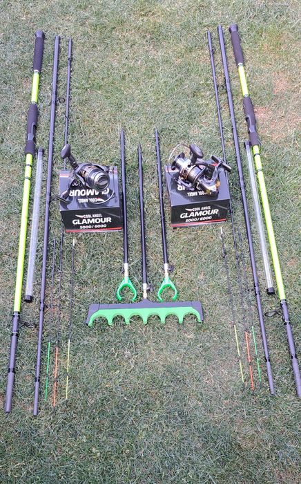 Set 2 Lansete Feeder Carbon 3,90m,180 gr+2 Mulinete 6000+Suporti