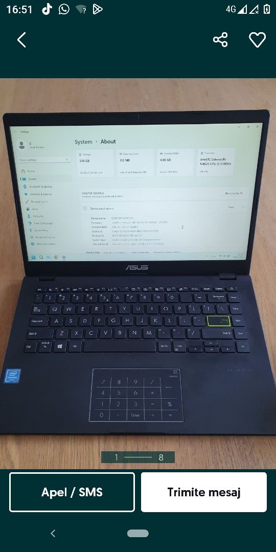 Vând notebook Asus e410m