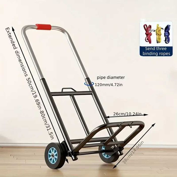 Carut carucior pliabil cadru metalic 90x30x26cm, roți dure cu rulmenti