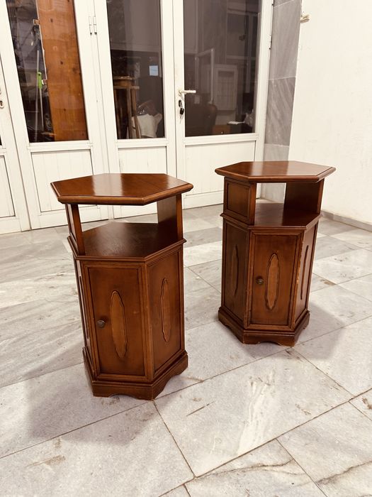 Ретро шестоъгълни дървени шкафчета / нощни масички от 70-те години