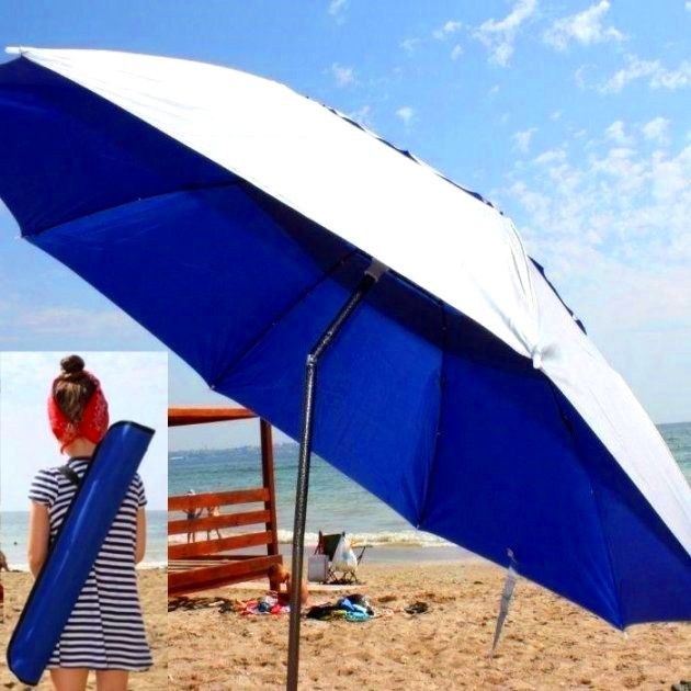 Зонт пляжный с наклоном, садовый для пляжа и рыбалки с чехлом Синий