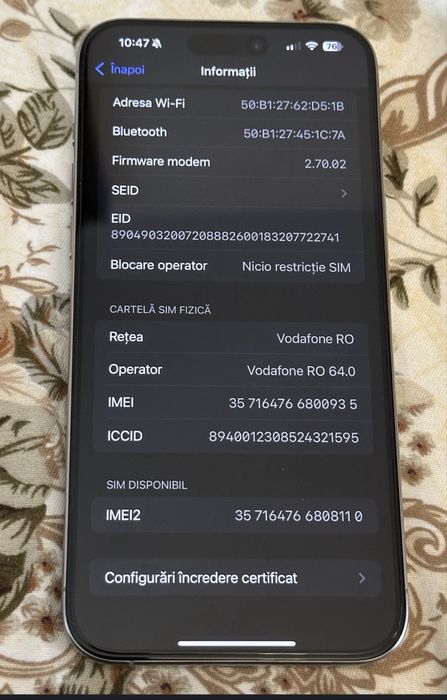 Iphone 15 Pro Max 256 gb baterie 100%