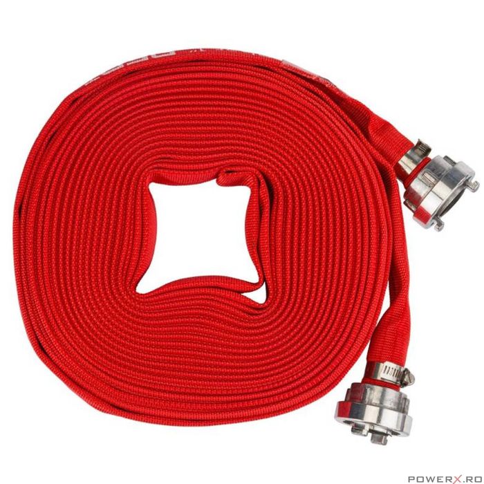 Furtun apa tip pompieri 1"20 metri, 8 bari, cu cuple, Red Technic