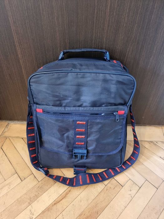 Geanta noua de umar si de mana 30x35cm bleumarin/rosu cu compartimente