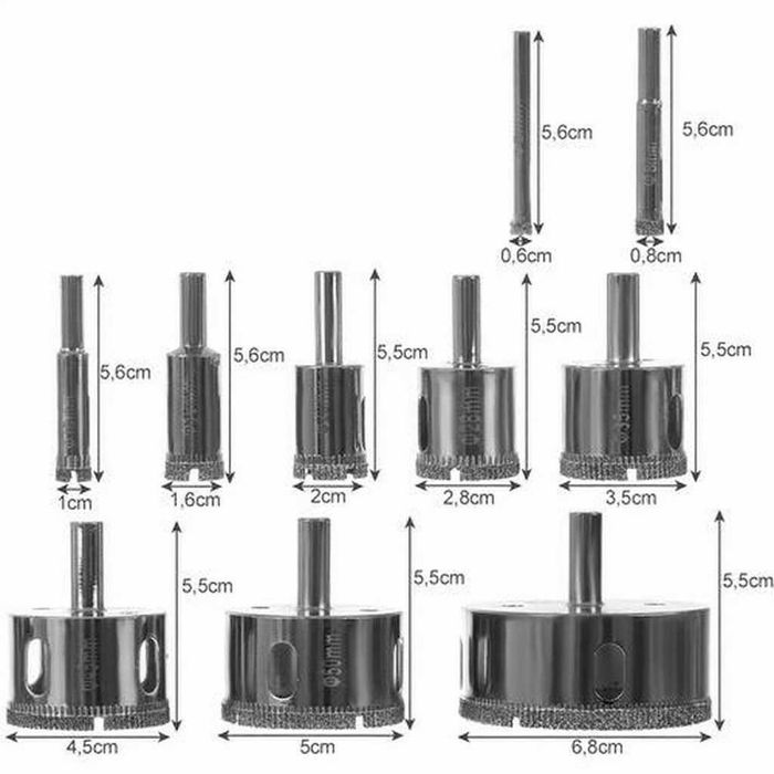 Set 10 carote diamantate pentru gaurit gresie faianta sticla 6-68mm