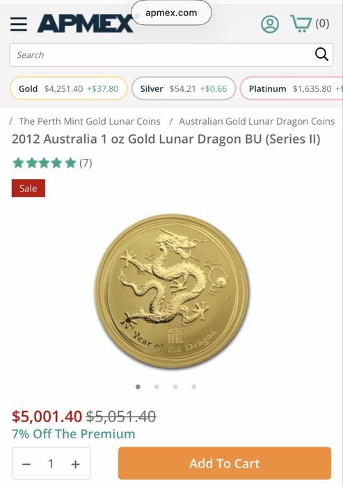 Златна монета 2012 Australia Lunar Dragon