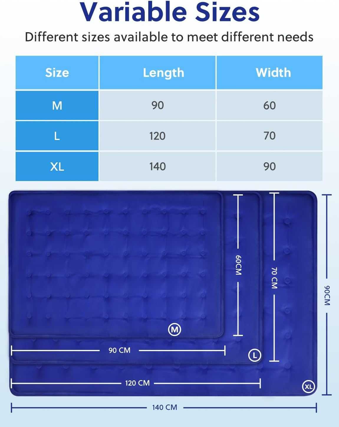 Vamcheer Издръжлива хладна подложка за домашни любимци, синьо,60x90 см