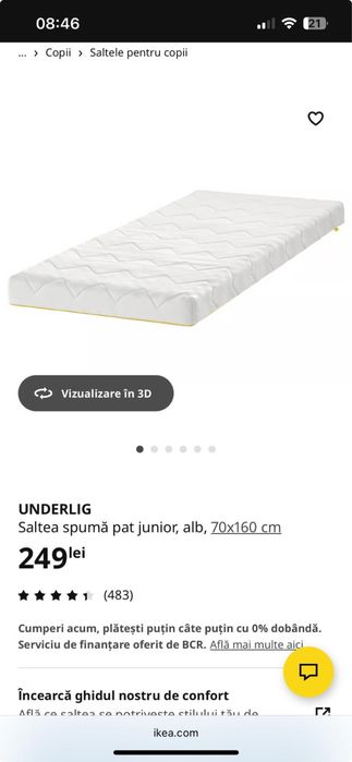 Pat Ikea copii 70*160 cm + saltea