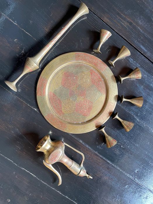 Сервиз антика пълен комплект - 6 чаши, кана, свещник и поднос