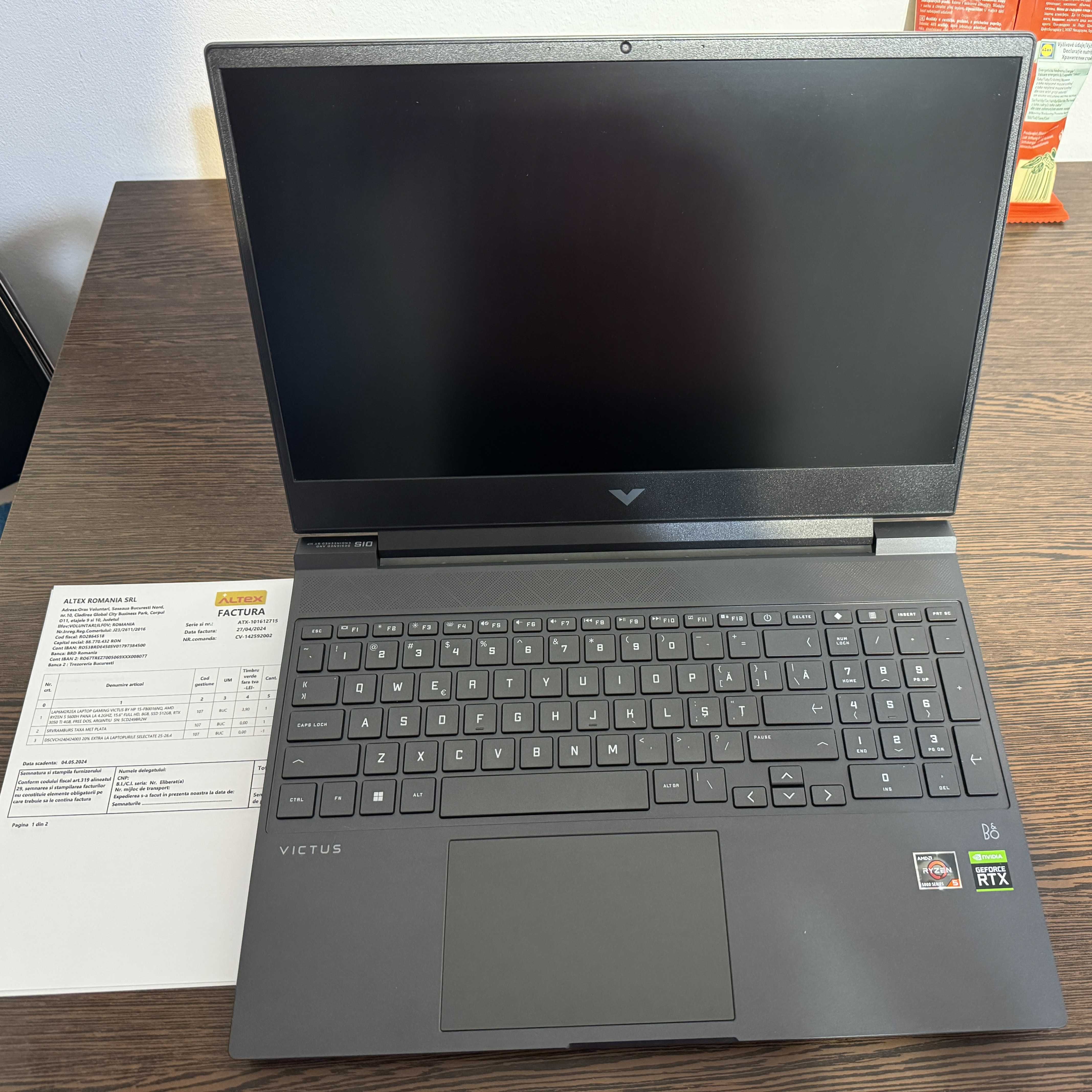 laptop gaming HP Victus nou, 2 ani garantie, Ryzen 5 5600H, RTX 3050TI