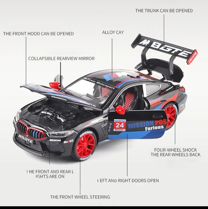 Macheta bmw M8 Gte Race car scara 1.24 (lungime 22 cm)