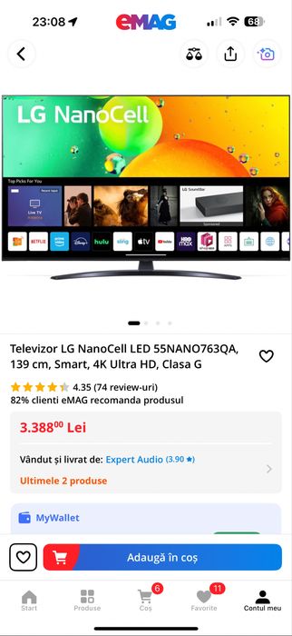 Televizor LG NanoCell led 55NANO763QA diagonala 139
