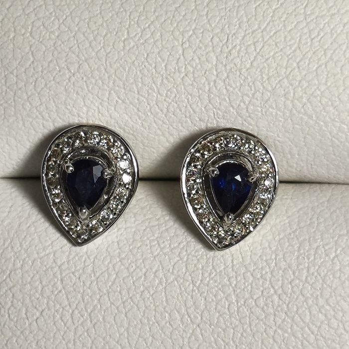 Cercei  aur 18k cu diamante și safir natural