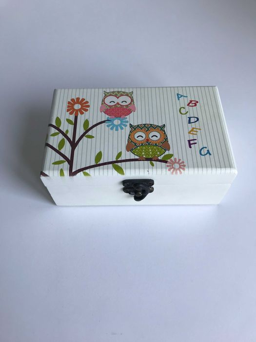 Cutie De Bijuterii Din Lemn cu Desen cu Bufnițe Idee Cadou