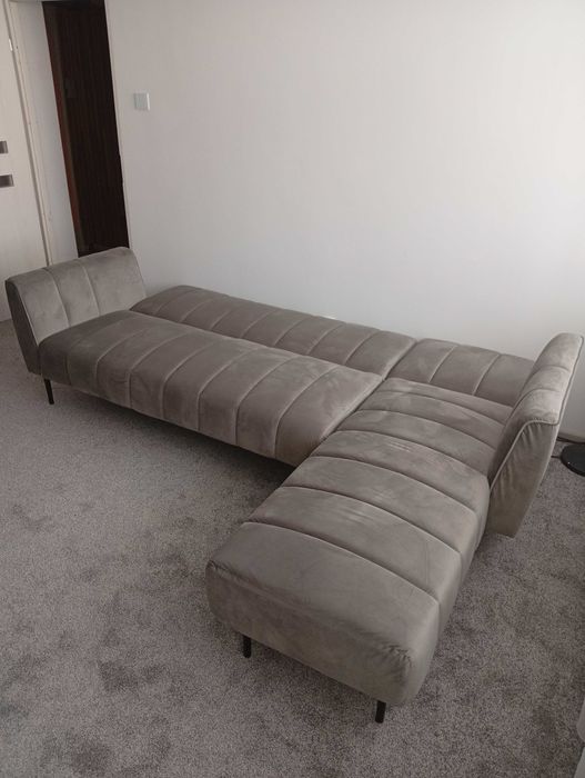 Canapea extensibilă - colțar gri (living, dormitor, cameră, pat, etc.)