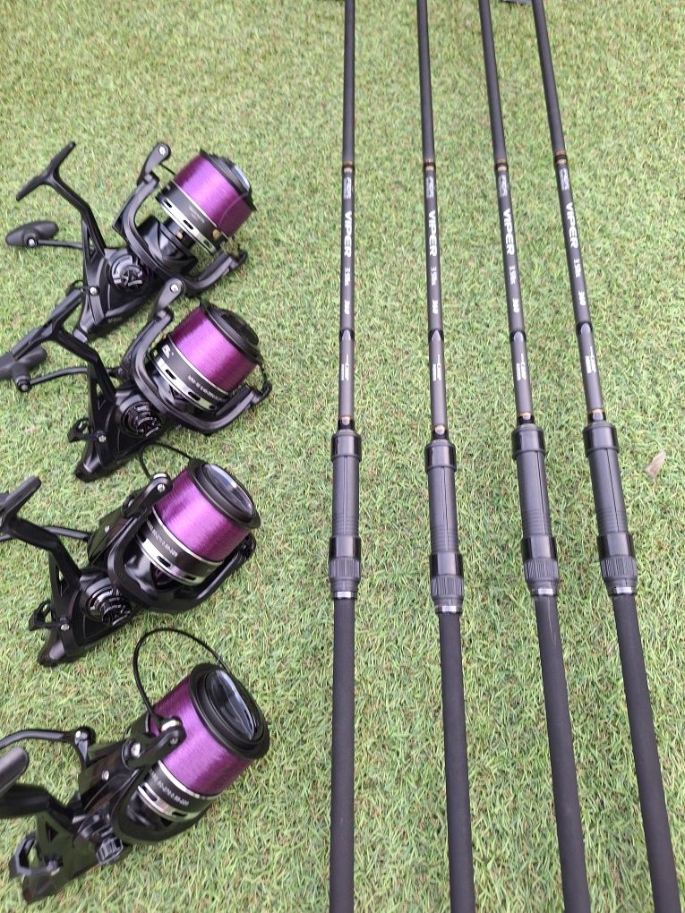 Set 4 Viper 3.6m , 3.5 lbs, 2 seg + 4 Mulinete Black Force 8000