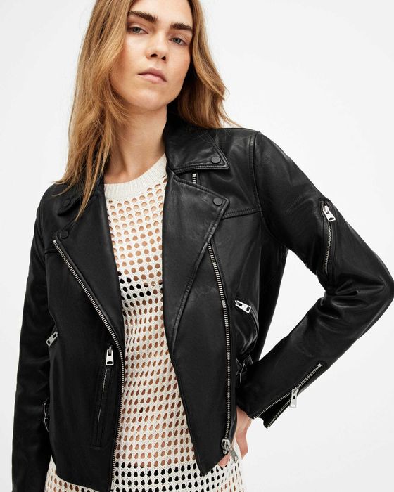AllSaints Prescott Дамско Кожено яке Агнешка Кожа Черно Small UK 8