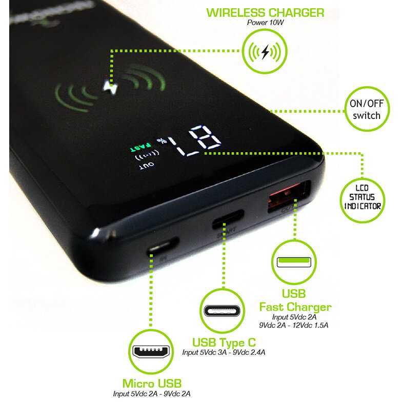 Powerbank baterie externa wireless 10000mA 20w fast charge cu display