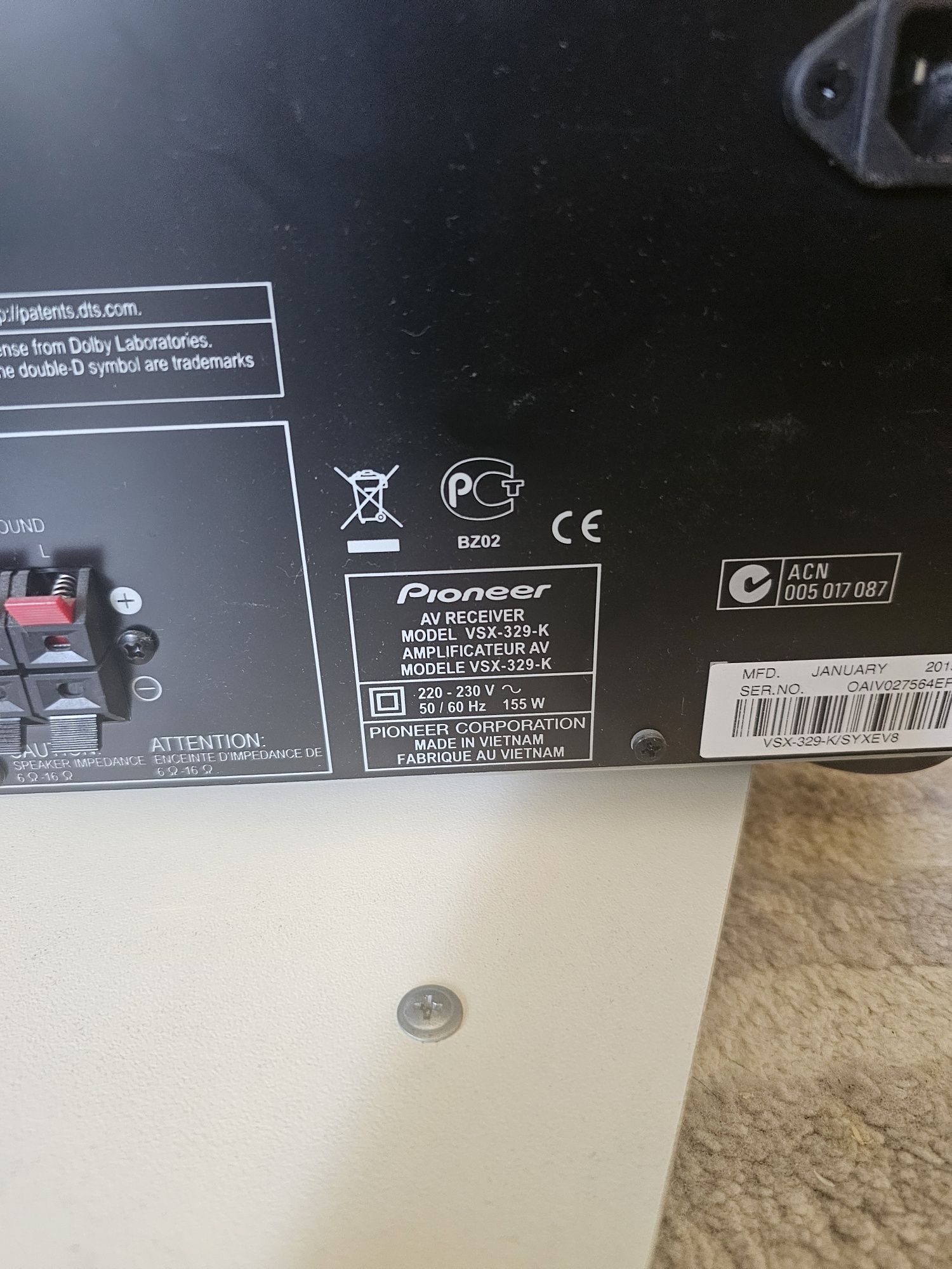 Receiver  pioneer VSX-329 -К+ две колони.
