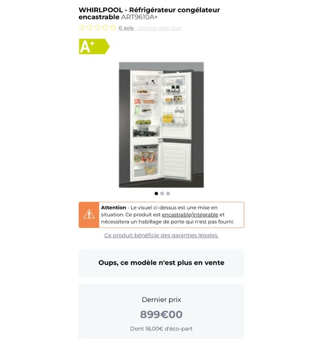 Combină frigorifică încorporabilă Whirlpool ART 9610/A+