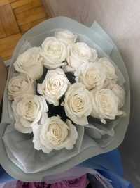 Букет, цветы, белый розы , 13шт