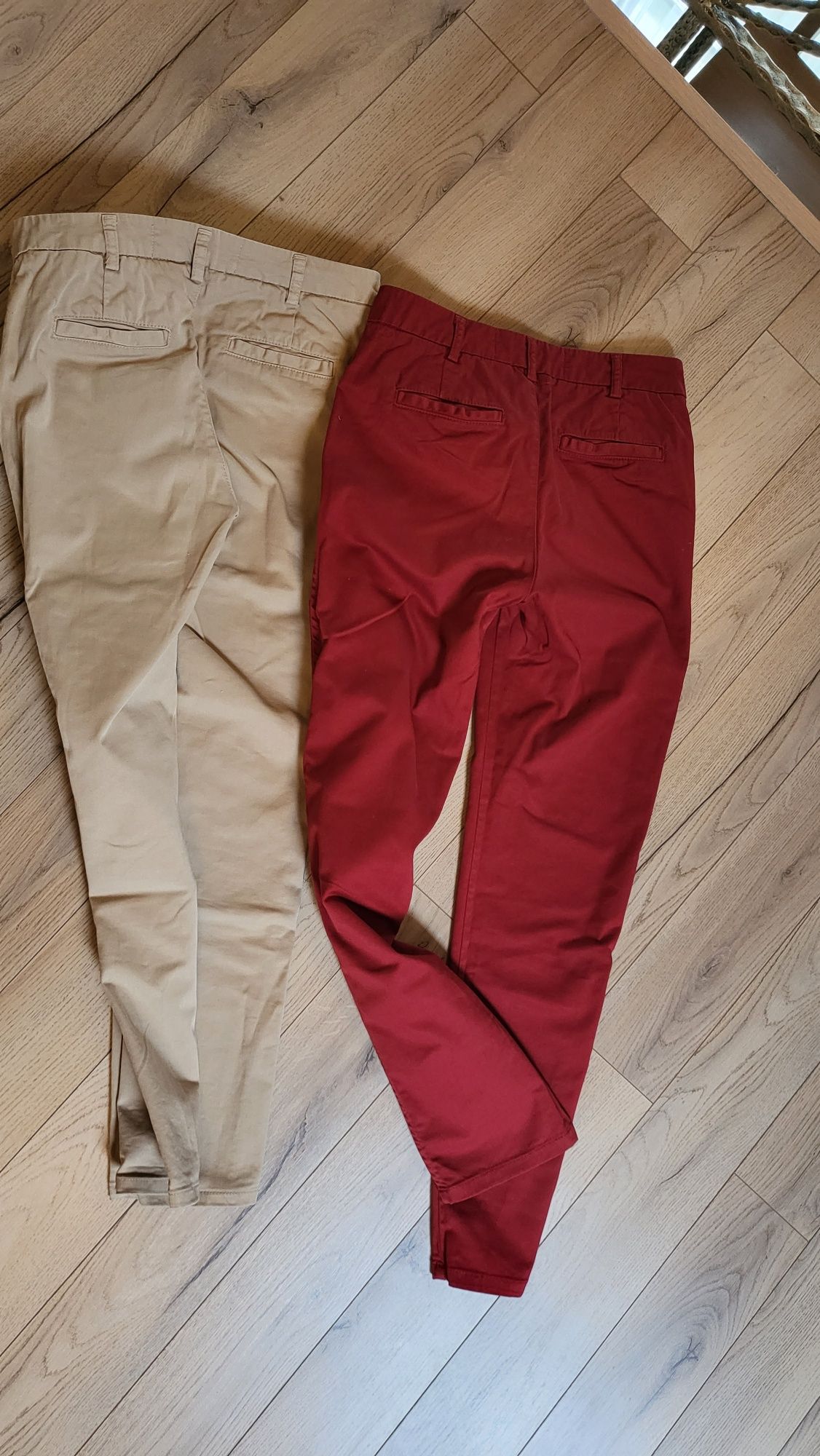 Pantaloni groși,femei Benneton,2 perechi, xs, roșu și bej