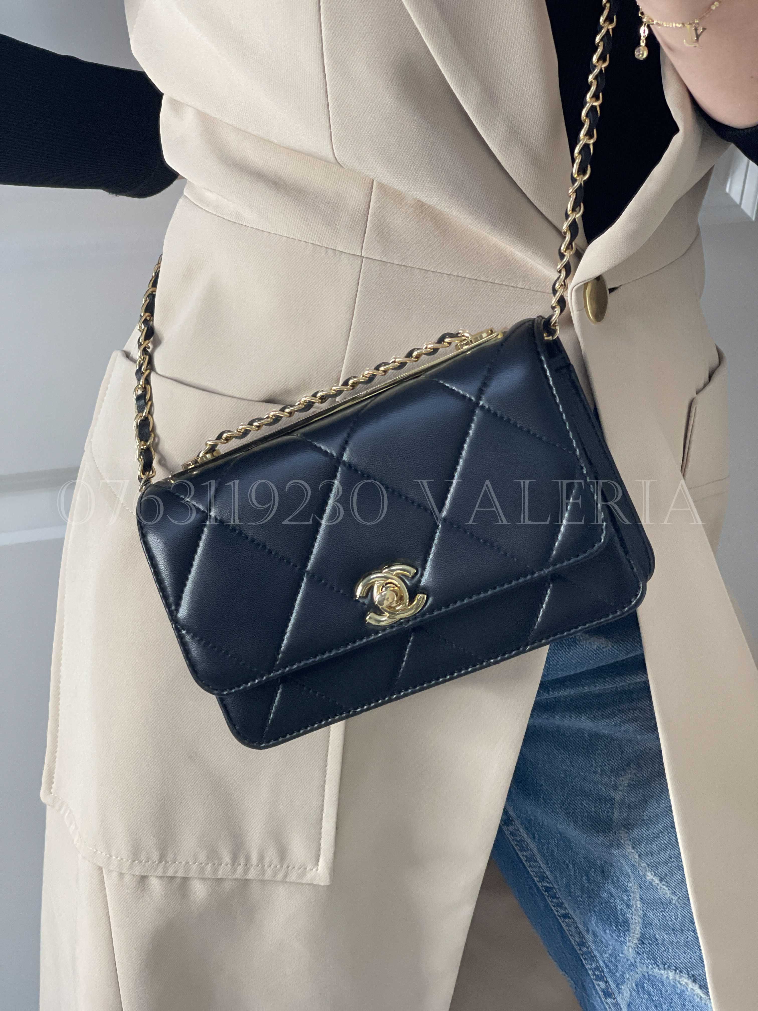 Geanta C2n3I - Wallet on Chain Piele/Feronerie aurie