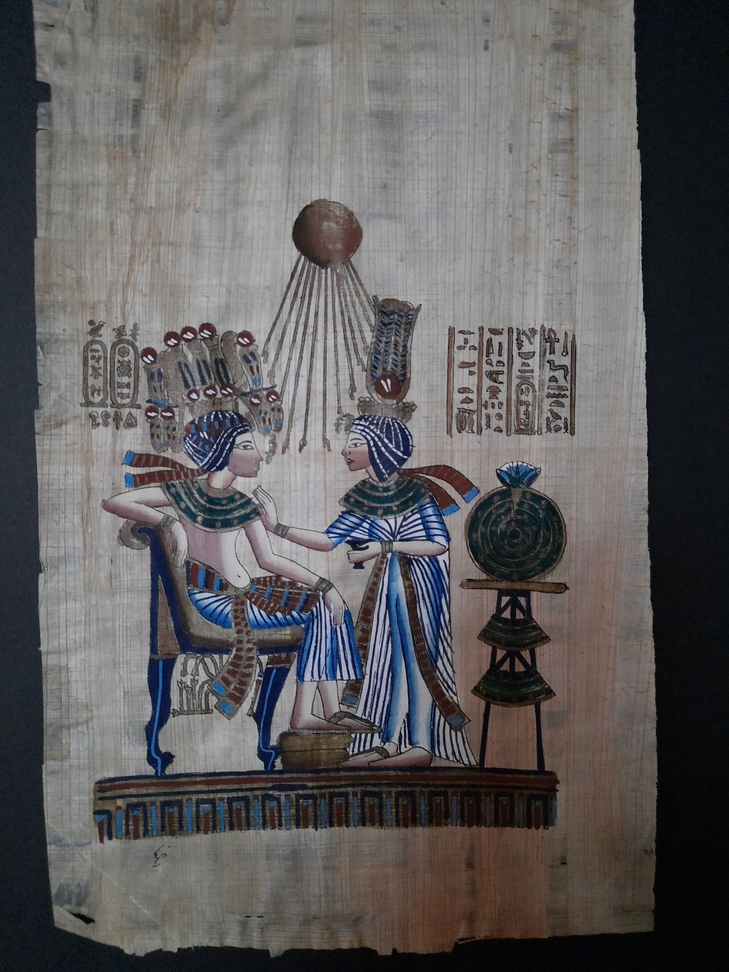 Tutankhamon si soția lui Ankhesenamun ( pictura pe papirus)
