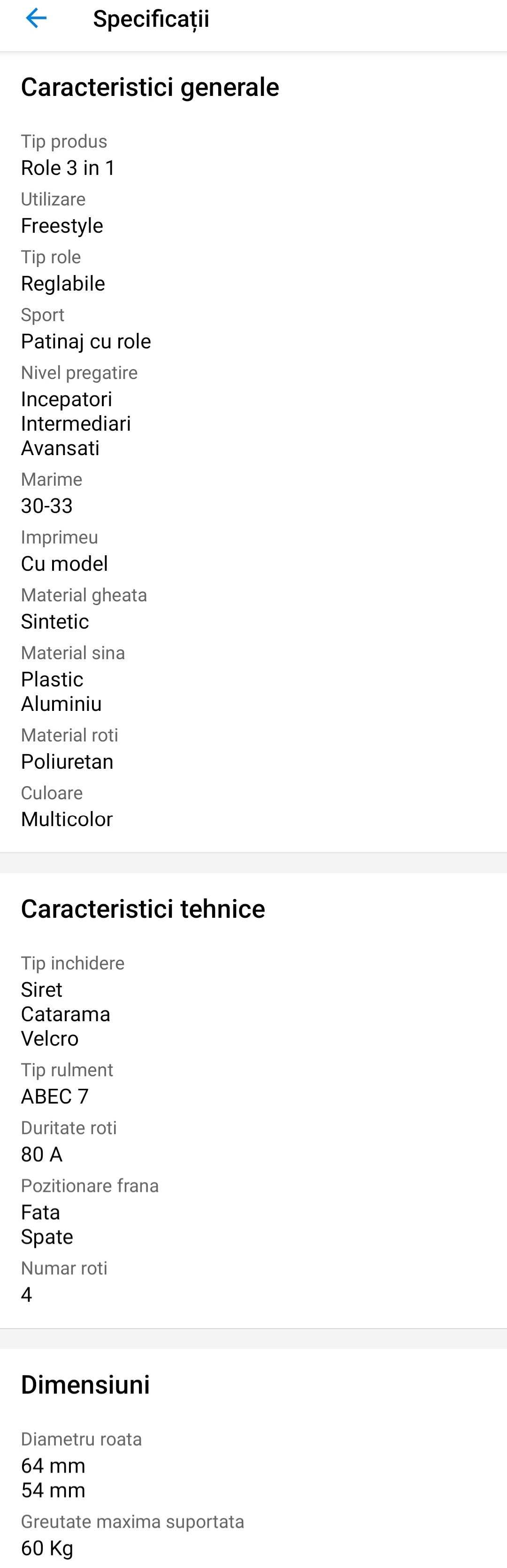 Role reglabile fete mărime 30-33, 3 in 1, patine incluse