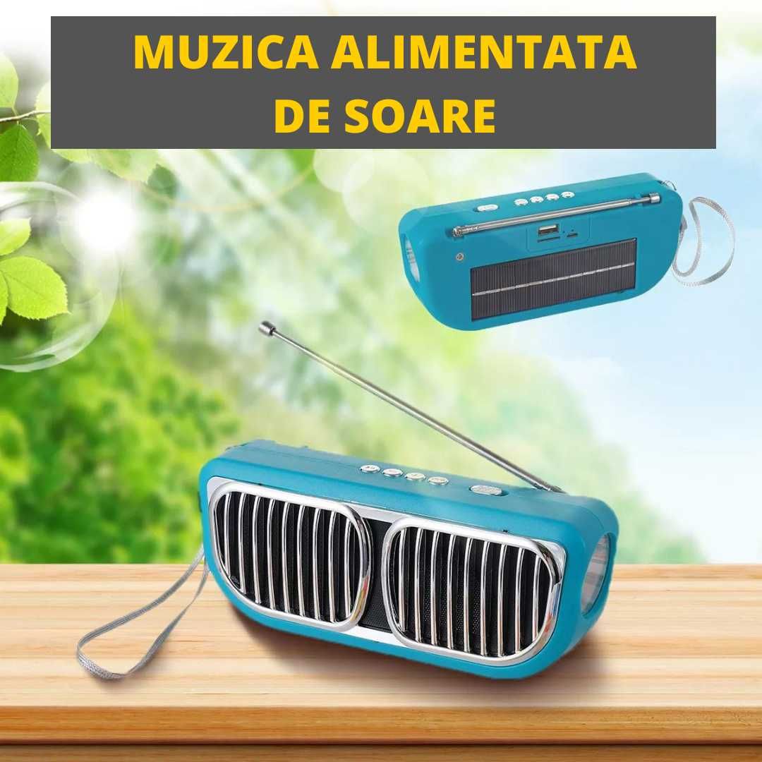 Radio Solar, X-Bass, Bluetooth, Lanterna, Boxa MP3, USB,, Panou Solar