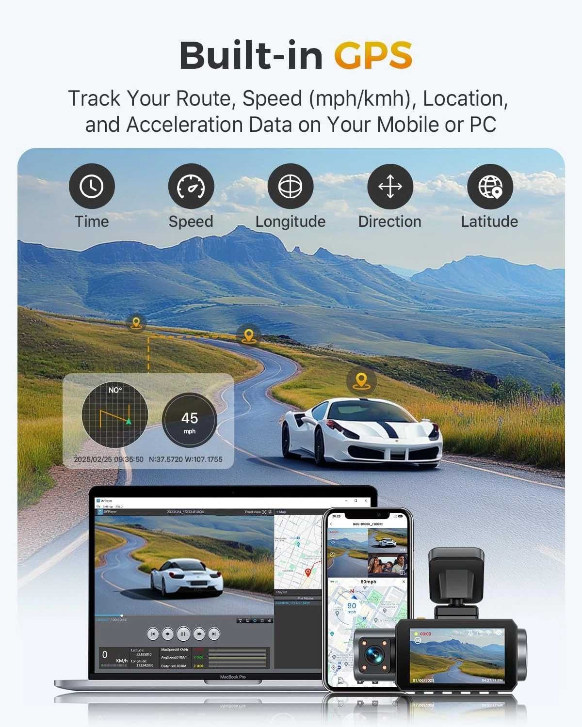 Camera Auto GKU D1000  3 Camere 4k+1080p+1080p 64GB card inclus