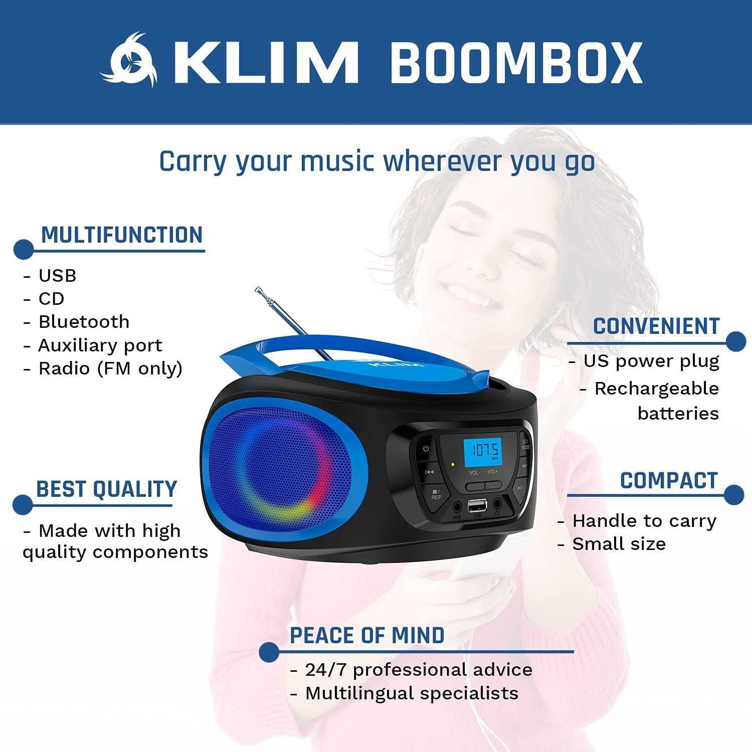 +CADOU Sistem audio portabil KLIM Boombox Bluetooth/USB/CD |SIGILAT|