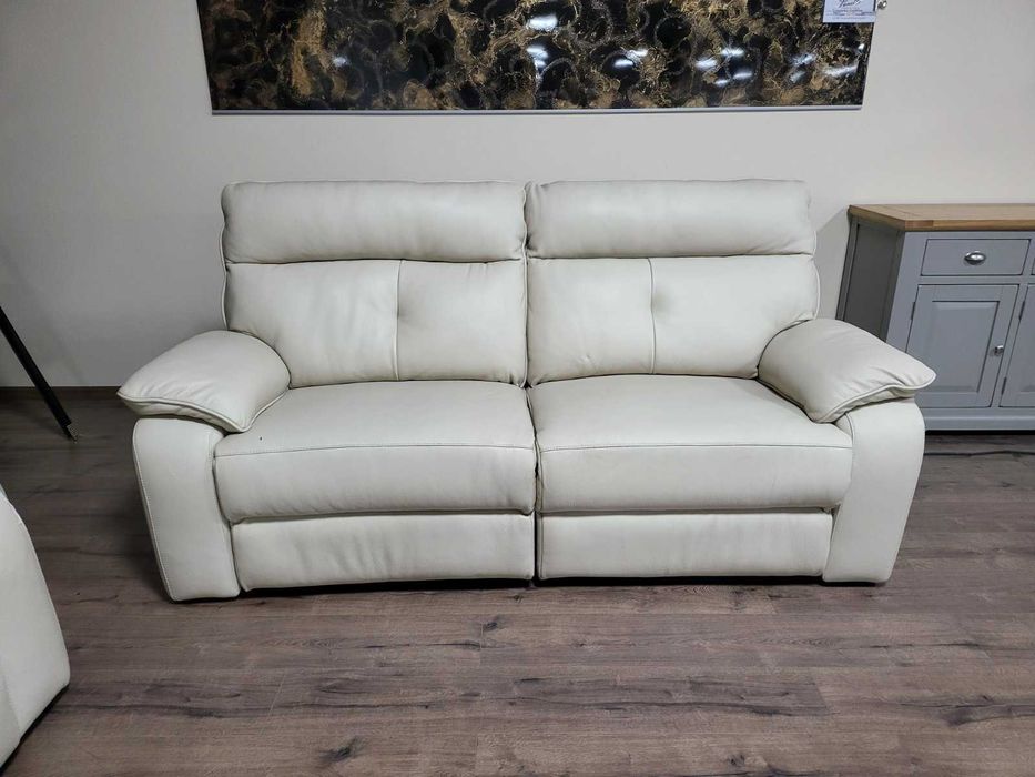 Италиански кремав кожен комплект дивани тройка и двойка Lugano