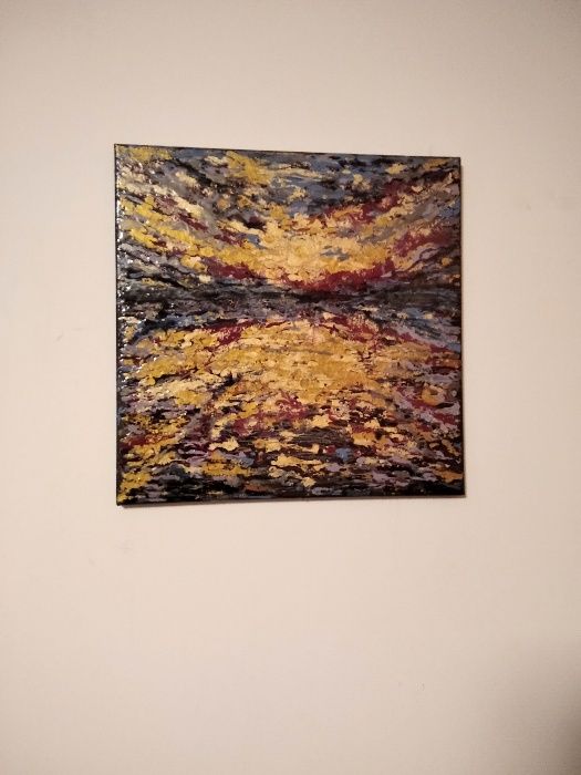 Pictura abstracta, "Allure of the Sun" 40/40cm, culori ceramice