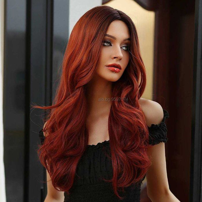 Ефектна омбре оранжева перука с тъмни корени на път