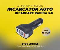 Încărcător auto cu încărcare rapidă și 4 usb